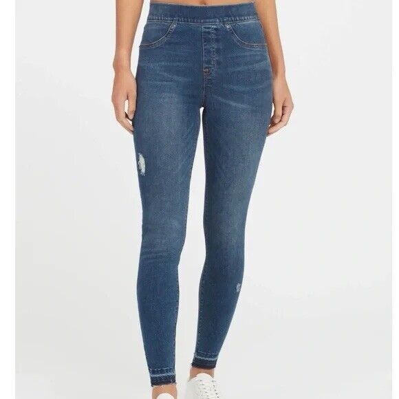 SPANX Distressed Denim High Rise Elastic Waist Jeggings Women's Size XS- Pristin - Picture 1 of 14